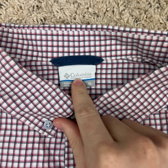 Columbia Button Up Shirt Mens XL Red White Check Short Sleeve Workwear Casual - Picture 3 of 7